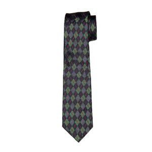 Ben Sherman Silk Tie Handmade Green Gray Black Red Diamond Pattern Narrow